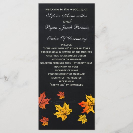 Chalkboard-Hochzeiten im Herbst Teelänge Programm (Vorderseite)