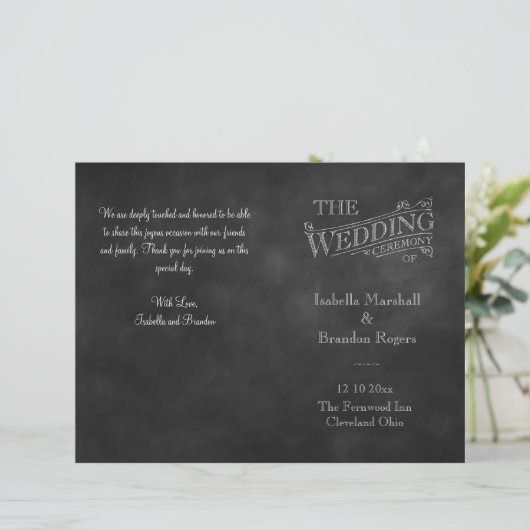 Chalkboard-Hochzeitsprogramm (Stehend Vorderseite)