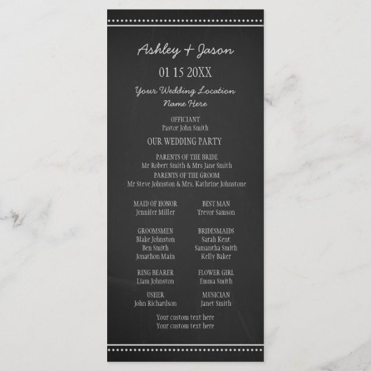 Chalkboard-Hochzeitsprogramm Programm (Rückseite)