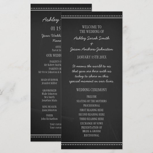 Chalkboard-Hochzeitsprogramm Programm (Vorne/Hinten)