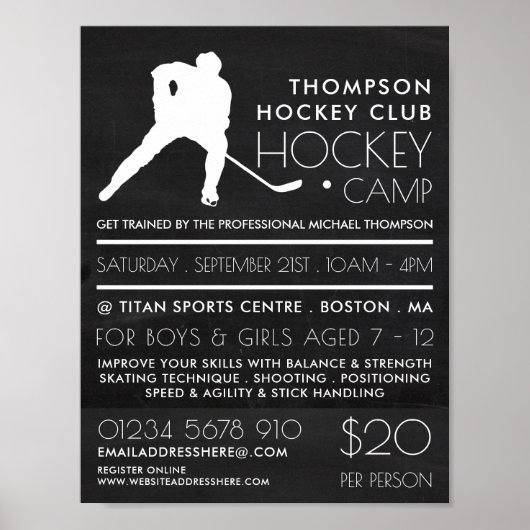 Chalkboard, Hockey Camp Werbung Poster (Vorne)