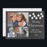 Chalkboard Holiday Foto Card Feiertagskarte<br><div class="desc">Chalkboard-Design mit gekalkten weißen Ornamenten und Frohe Weihnachten. Fügen Sie vier Fotos Ihrer Familie und Ihren Namen und Ihr Datum hinzu. Familienfotografie © Storytree Studios,  Stanford,  CA</div>