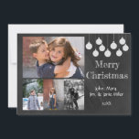 Chalkboard Holiday Foto Card Feiertagskarte<br><div class="desc">Chalkboard-Design mit gekalkten weißen Ornamenten und Frohe Weihnachten. Fügen Sie vier Fotos Ihrer Familie und Ihren Namen und Ihr Datum hinzu. Familienfotografie © Storytree Studios,  Stanford,  CA</div>