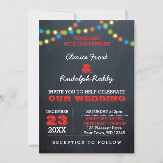 Chalkboard Holiday Lights Hochzeit Einladung (Vorderseite)