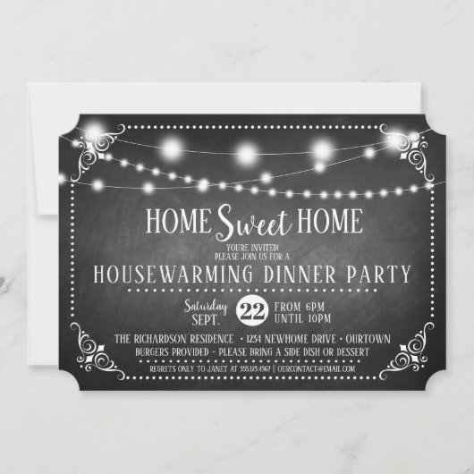Chalkboard Housewarming Dinner Party Einladung (Vorderseite)