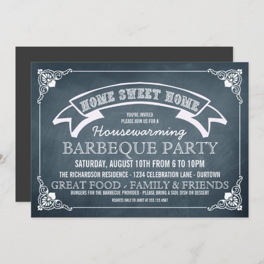Chalkboard Housewarming GRILLEN Party Einladung (Vorne/Hinten)