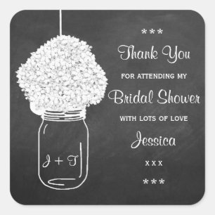 Chalkboard Hydrangea Mason Jar Brautparty Quadratischer Aufkleber