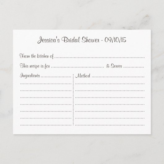 Chalkboard Hydrangea Mason Jar Bridal Recipe Cards Einladungspostkarte (Rückseite)