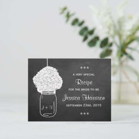 Chalkboard Hydrangea Mason Jar Bridal Recipe Cards Einladungspostkarte (Stehend Vorderseite)