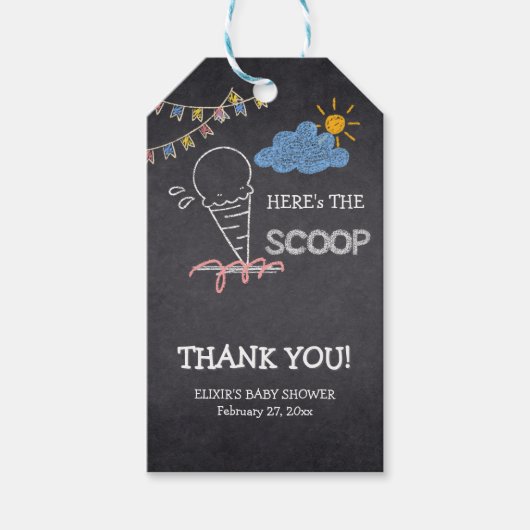 Chalkboard Ice Cream Scoop Zeichnend Babydusche Geschenkanhänger (Vorderseite)