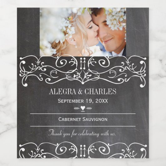 Chalkboard Ihr Foto Datum Name Hochzeitweilig Wein Weinetikett (Einzelnes Label)