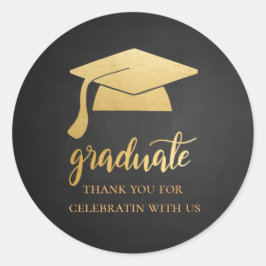 Chalkboard-Imitate Gold Foil Graduate Hat Runder Aufkleber