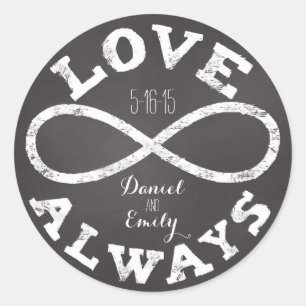 Chalkboard Infinity Liebe Hochzeitstag und Namen Runder Aufkleber
