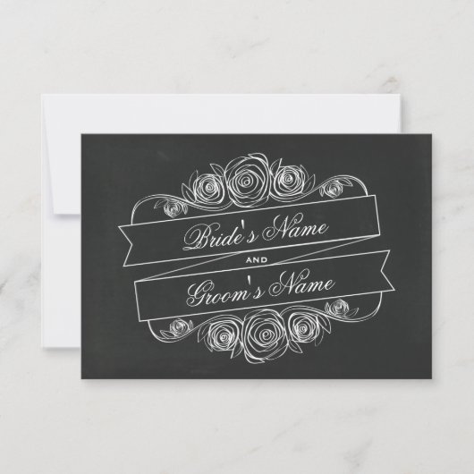 Chalkboard Inspirierte Rose Banner Hochzeit RSVP Karte (Vorderseite)