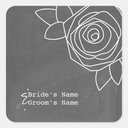 Chalkboard Inspirierte Rose Hochzeitsticker Quadratischer Aufkleber (Vorderseite)