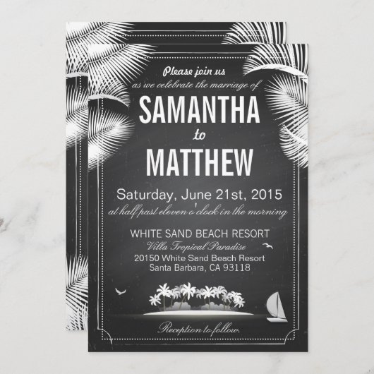 Chalkboard Island Beach Hochzeit in Urlaubsort Einladung (Vorne/Hinten)