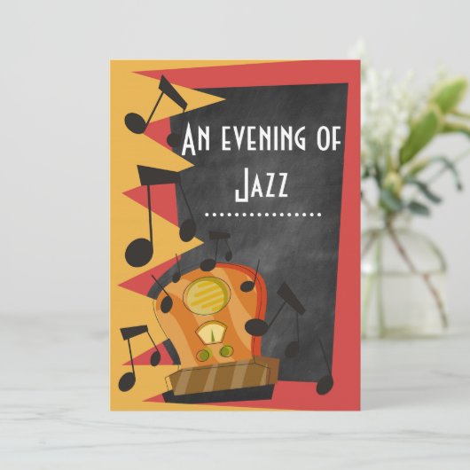 Chalkboard Jazz Blues Theme Party Einladung (Stehend Vorderseite)