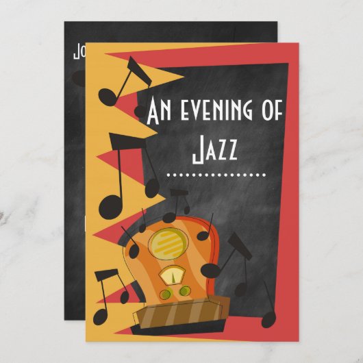 Chalkboard Jazz Blues Theme Party Einladung (Vorne/Hinten)