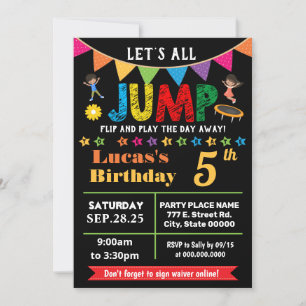 Chalkboard Jump Geburtstag Trampolin Bounce Party Einladung