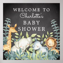 Chalkboard Jungle Animals Baby Dusche Willkommen Poster