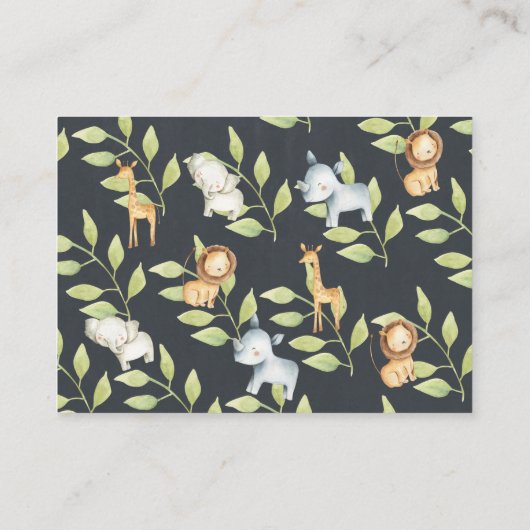Chalkboard Jungle Animals Baby Geschenkdusche Begleitkarte (Rückseite)