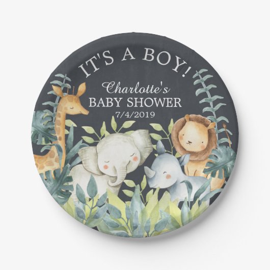 Chalkboard Jungle Animals Baby Shower 7" Plättchen Pappteller (Vorderseite)