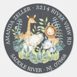 Chalkboard Jungle Baby Dusche Rücksendeadresse Eti Runder Aufkleber