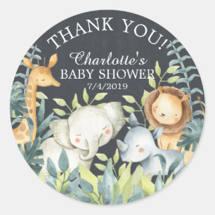 Chalkboard Jungle Baby Dusche Vielen Dank Runder Aufkleber