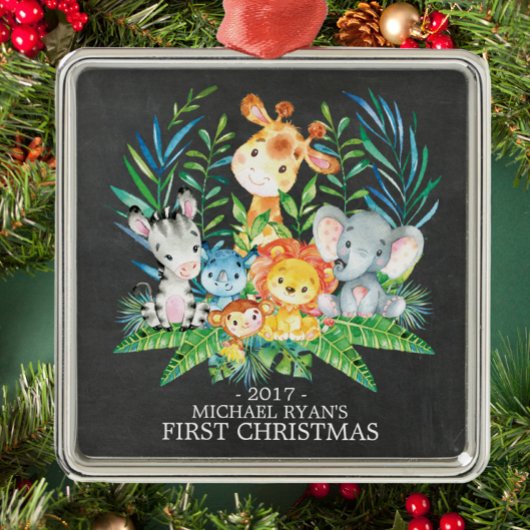 Chalkboard Jungle Baby's First Christmas Ornament