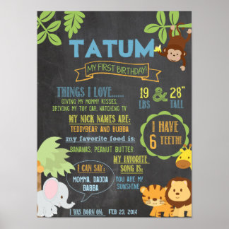 Chalkboard Jungle Party personalisiert 1-jähriges Poster