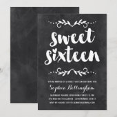 Chalkboard-Kalligrafie | Sweet 16 Geburtstag Einladung (Vorne/Hinten)