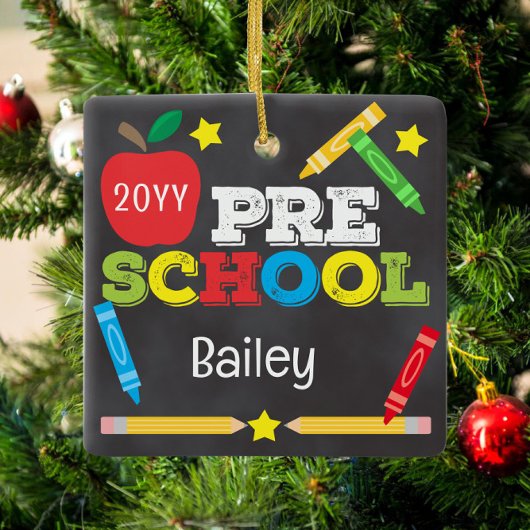 Chalkboard-Keepake-Vorschulzeit - farbenfrohe Kind Keramikornament