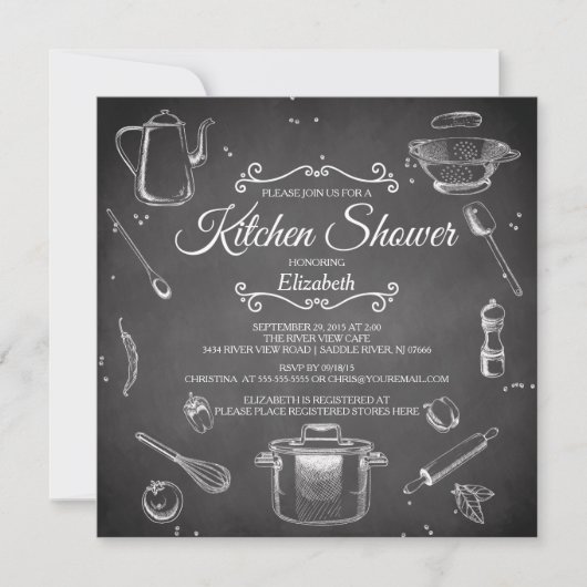 Chalkboard Kitchen Bridal Dusche Einladung (Vorderseite)