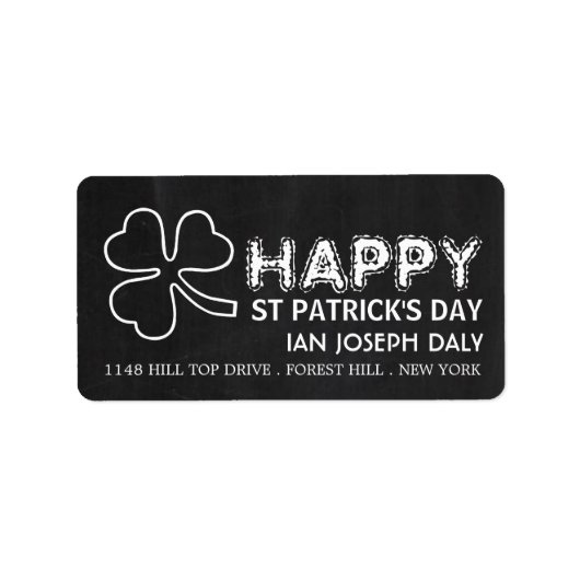 Chalkboard-Kleeblatt, St Patrick's Day Adressaufkleber (Vorne)