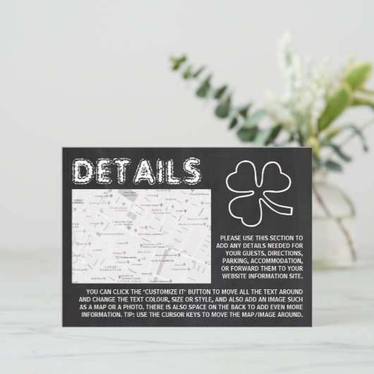 Chalkboard Kleeblatt, St Patrick's Day Detail Card Einladung (Stehend Vorderseite)