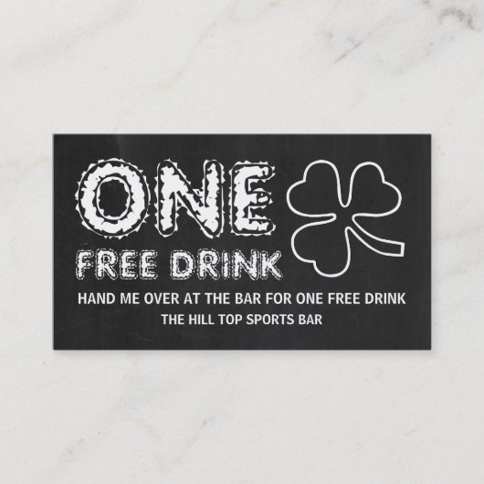 Chalkboard Kleeblatt St Patrick's Day Drinks Ticke Visitenkarte (Vorderseite)