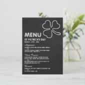 Chalkboard-Kleeblatt, St Patrick's Day Menu Card Einladung (Stehend Vorderseite)