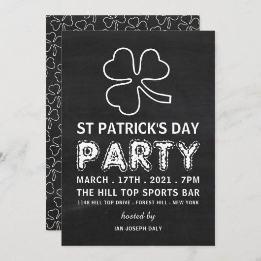 Chalkboard-Kleeblatt, St Patrick's Day Party Einladung (Vorne/Hinten)