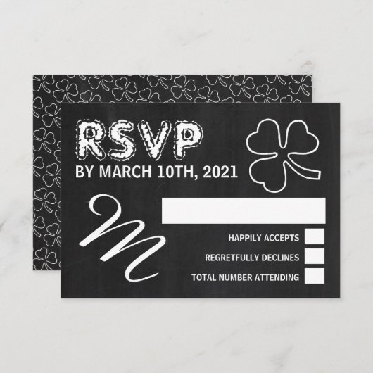 Chalkboard-Kleeblatt, St Patrick's Day Party UAWG RSVP Karte (Vorne/Hinten)