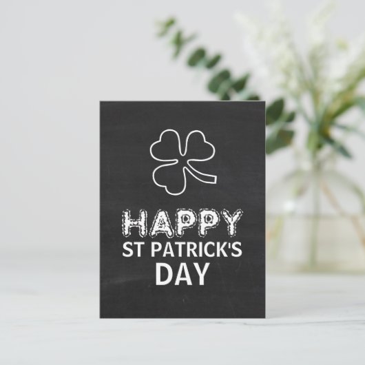 Chalkboard-Kleeblatt, St Patrick's Day Postkarte (Stehend Vorderseite)