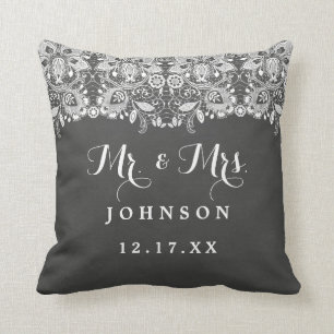 Chalkboard Lace Mr. and Mrs Wedding Pillow Kissen