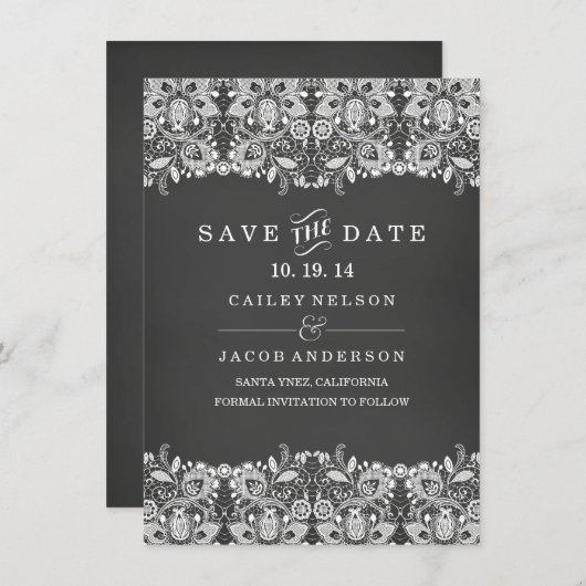 Chalkboard & Lace Save the Date Card (Vorne/Hinten)