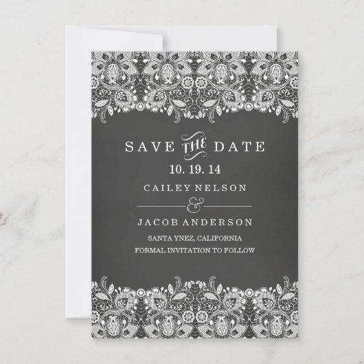 Chalkboard & Lace Save the Date Card (Vorderseite)