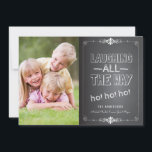 Chalkboard Laughter Ho Ho Ho Holiday Foto Card Feiertagskarte<br><div class="desc">Chalkboard Hintergrund und Kreide Schriftart von Kat Parrella entworfen sendet eine frohe Weihnachtsbotschaft und ein Ho! Ho! Ho! zu Familie und Freunden in dieser Feriensaison. Die gesamte Sammlung von Urlaubsgrüße und Fotokarten finden Sie unter katparrella.com</div>