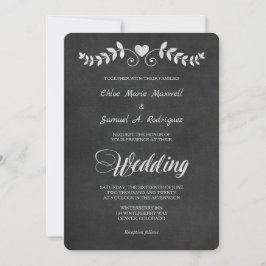 Chalkboard Laurel Leaf Herz Einladung Hochzeit