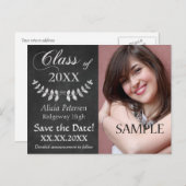 Chalkboard Laurel Leaf Save the Date Abschluss Ankündigungspostkarte (Vorne/Hinten)