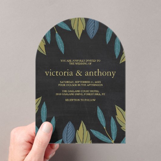 Chalkboard Leaf Wedding Acryleinladungen (Insitu (Handheld))
