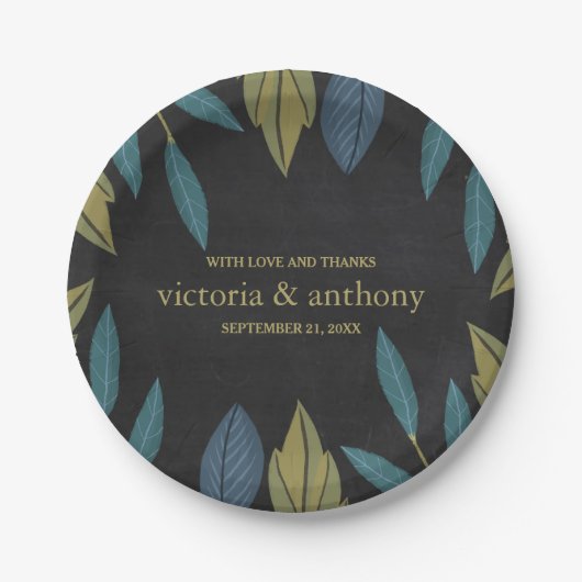 Chalkboard Leaf Wedding Pappteller (Vorderseite)