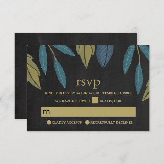 Chalkboard Leaf Wedding RSVP (Vorne/Hinten)
