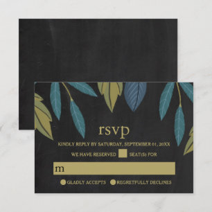 Chalkboard Leaf Wedding RSVP Karte